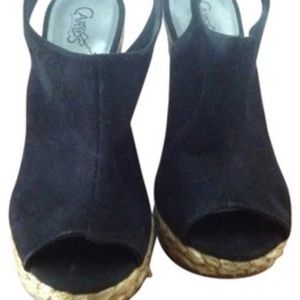 Carlos by Carlos Santana Black Bali Style Faux Suede Upper with Straw Wedge Mule